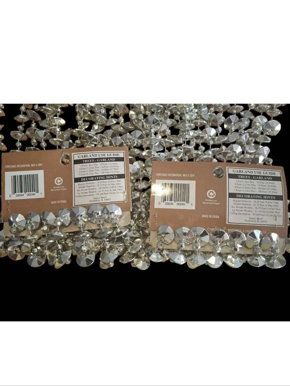 2 Vintage Santa's Best 15 Ft Silvertone Beaded Garland